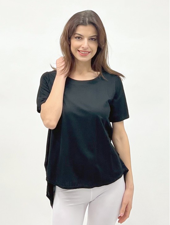 Perfect Soft High- low Short-Sleeve Blouse